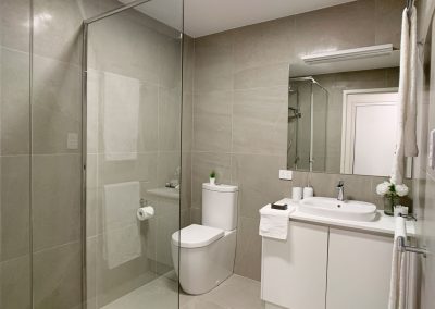 Semi frameless Shower Screen - Large mirror and shower shelf