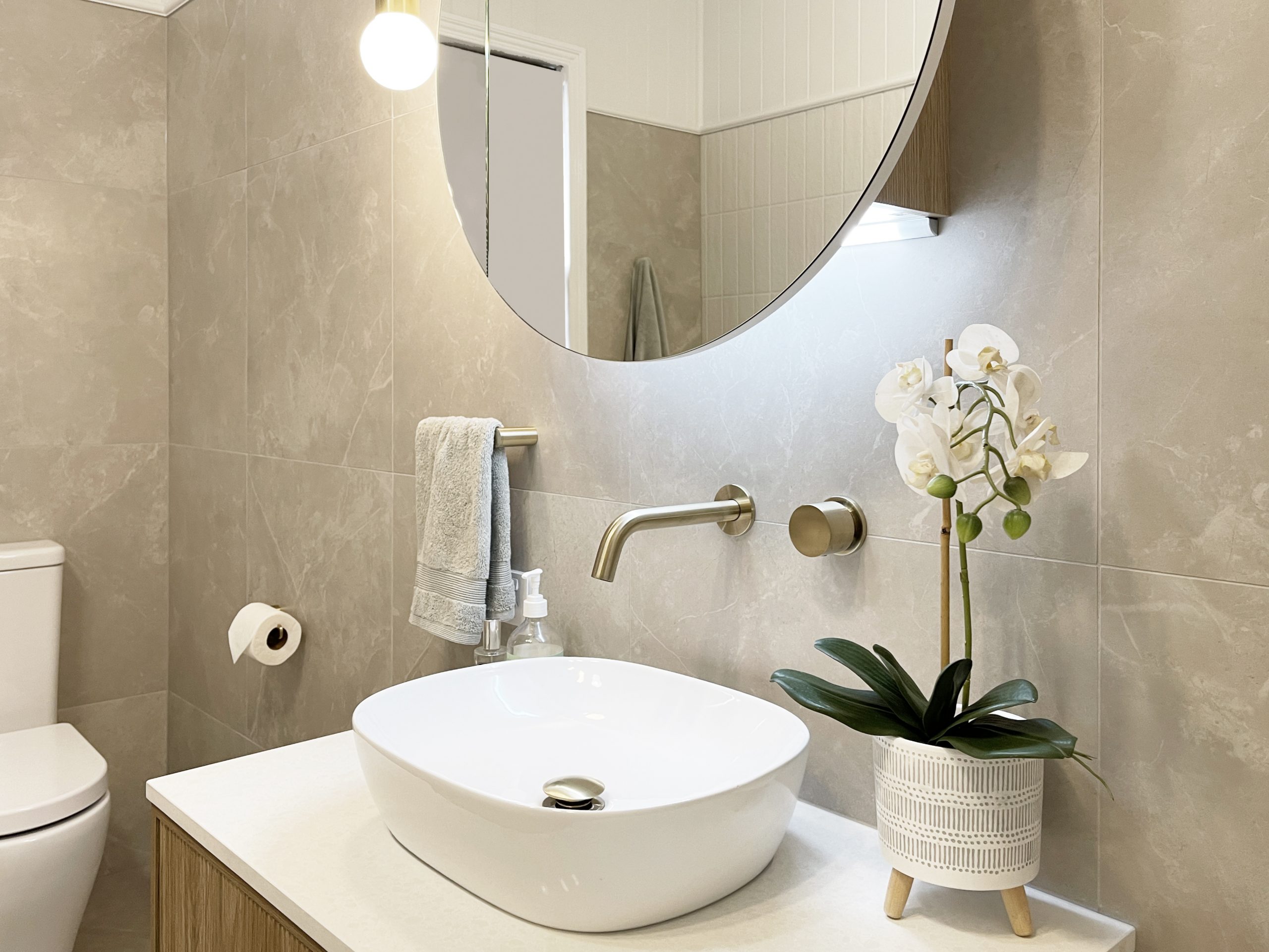 In wall Tapware with Vessel Basin and LED Shaving Cabinet